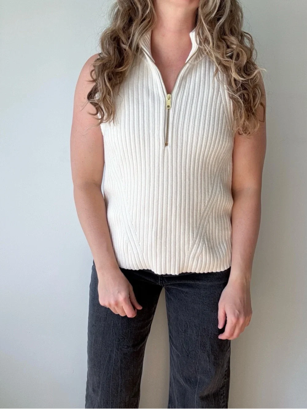Talbots Ribbed Quarter-Zip Knit Top - Picture 3 of 4